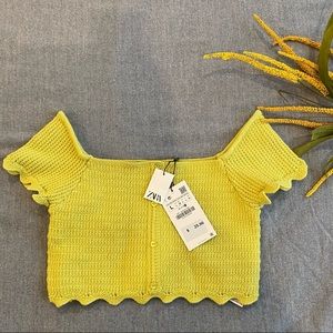 ZARA Knitted Crop Top Light Neon Green Size Large
